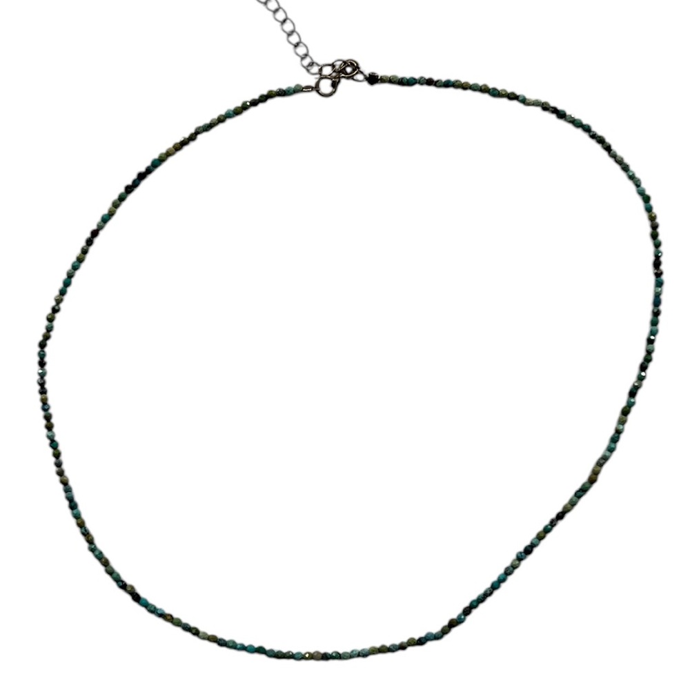 Real Turquoise small Beaded Gemstone Necklace, Chocker, Adjustable,18 inches,New - Picture 3 of 6